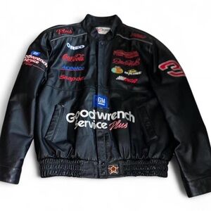 VTG Dale Earnhardt Goodwrench Black Leather Mens Jacket XL Nascar Embroidered